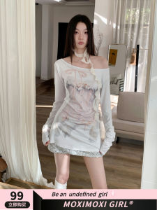 MOXI เสื้อคอตั้งพิมพ์ลายวินเทจบางๆ ทรงเข้ารูป กระโปรงสั้นสุดเก๋ไก๋สำหรับผู้หญิงวัย 18-25 ปี ฤดูร้อน 2024