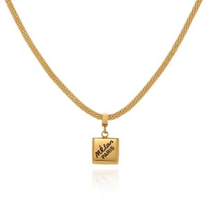 Engraved Square Pendant Chain Necklace: Waterproof & Non-Tarnish