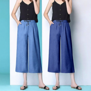 Lieoyuarn | Summer Lightweight Solid Color Seven-Eighths Loose Wide Leg Pants