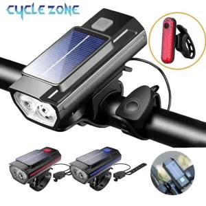 Bộ Đèn Xe Đạp Năng Lượng Mặt Trời Có Còi - Đèn Pha Đèn Hậu Đèn Pin Xe Đạp - Đèn Trước Sau Để Đảm Bảo An Toàn Khi Đi Xe Ban Đêm