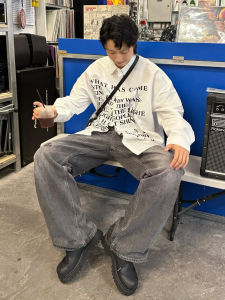 American High Street Retro Slogan Letter Print Long Sleeves Shirt & Casual Loose Jacket: A Fashion Statement for Spring and Autumn