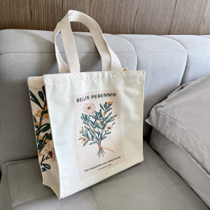 Eco-Friendly Canvas Bag Single Shoulder Zipper Shopping Bag Large Capacity Versatile Autumn Winter Commuting Womens Bag