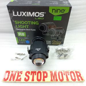 LUXIMOS LUMINOS NINE LED R8 SHOOTING LIGHT DEVIL EYE MERAH/BIRU LAMPU SOROT 2 WARNA PUTIH KUNING ORIGINAL ORI ASLI NINE