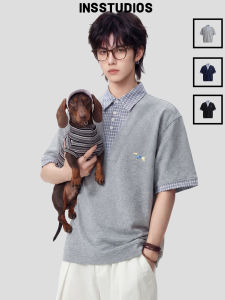 Couple Style Chinese Streetwear Patchwork Plaid Fake Two-Piece Summer Polo Shirt