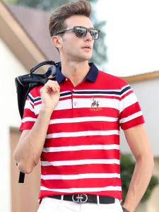 Loose Fit Pure Cotton Striped Short Sleeve T-Shirt Mens Summer Breathable Knitted Embroidered Casual Fashion Top