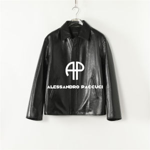 Wax-Free Sheepskin With Camel Fur Lined Turn-Down Collar Leather Jacket