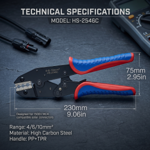 Professional 1500V High Voltage Solar PV Terminal Crimping Pliers for Outdoor Photovoltaic System Cable Connectors Installation