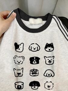 American Three Bars Pure Cotton Casual Sports Short Sleeve T-Shirt Female Summer Fat Sister Plus Size Slim Looking Shoulder Fashion