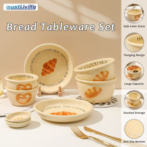 JustLiving 1PC Cream Korean-Style Dinnerware Ceramic Porcelain Bowl Set Household Dishes Combination Rice Bowl Vegetable Plate Noodle Bowl Soup Bowl Shallow Plate - A Perfect Gift Choice