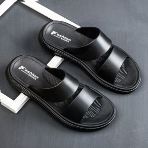 Mens Summer Slip-On Slippers Anti-Slip Deodorant Soft Bottom Casual Beach Shoes Breathable Flat Heel PVC Upper Solid Color