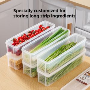 4 Pcs Long Rectangular Food Storage Containers Plastic Reusable Refrigerator Organizer Boxes Kitchen Accessories