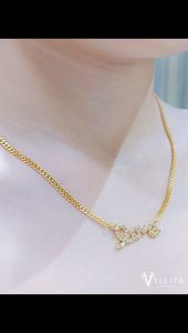 [VJ]Cop916 Choker “Love Wording Zirconia” Necklace Adults L:45cm 999.9 Bangkok Gold Plated<Rantai Choker Dewasa>
