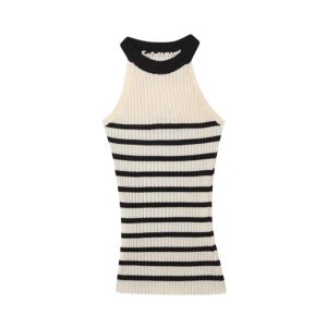 YUEZHONGWEI | French Style Knitted Ice Silk Strap Vest Women Summer Outdoor Wear Slim Fit Short Sleeveless Top Commute Fashion Striped Pattern