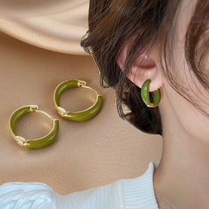 French Romantic Retro Enamel Round Hoop Earrings for Women's Fashion Simple Jewelry Party Exquisite Accessories