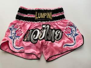 Ram Lumpini Satin Muay Thai Shorts Pink Roses Small