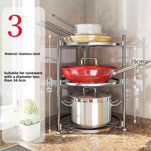 Kitchen Storage Rack Stainless Steel Triangular Stand Multi-layer Pot Holder Floor-Mounted Corner Organizer by ZhiMei Home