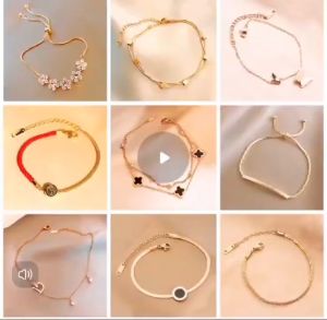 Gelang Titanium Model Rantai Kombinasi 2 Layer Permata Hitam Wanita - Bracelets