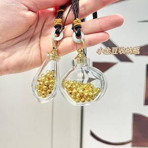 Cute Glass Storage Bottle for Gold Beads Decorative Nordic Style Wooden Box Seed Storage Container Two Small Golden Beans Bottle