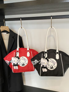 Cute Hellokitty Bowling Bag Womens Large Capacity Commuter Tote Sports Travel Bag Soft Nylon Casual Shoulder Handbag