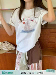 Casual and Sail Patterned Sleeve Short T-Shirt Loose Fit
