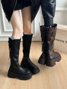 ZHENMO | Small Size Brown Thicken Sole Tall Boots Knight Style