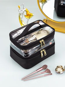 Portable Womens Makeup Bag 2021 New Large Capacity Double Layer Travel Cosmetic Storage Bag Transparent High-End Feeling