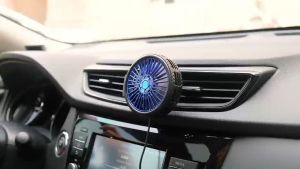 Adjustable Mini USB Car Fan with 3-Speed Control and RGB Lighting for Cooling and Ventilation