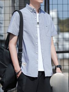 ROMON | Lormen Mens Short Sleeve Shirt Summer Thin Non-iron Business Casual Loose Cotton Workwear Shirt Pure Cotton Youth Fashion