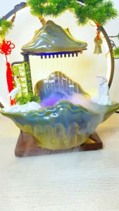 Thác Nước Phong Thủy Trầm Hương Tiều Ngư Lão An Nhàn Thác Nước Tiểu Cảnh Decor Phòng Khách Bàn Làm Việc.