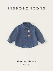 Fashionable Denim Jacket for Girls INSbobo Childrens Clothing Cotton Polyester Fiber Long Sleeve Shirt Style Embroidered Design