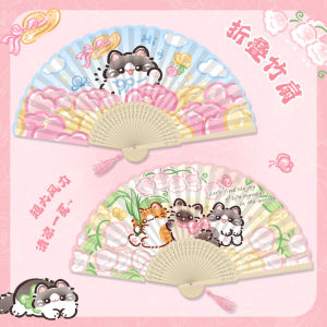 พัดลมพับลายดอกไม้และแมว ฤดูร้อน ฤดูร้อน วินเทจ สำหรับเด็กผู้หญิง ที่จับได้ด้วยมือ ที่พกพาได้ ขนาดเล็ก พัดลมพับ