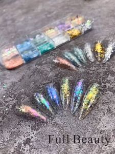 12 Warna Nail Art Payet Set Manik-manik Warna Warni Ukuran Kerang Marmer Tidak Teratur Serpihan Paillette Rusak Dekorasi Debu DIY Shell Dekorasi