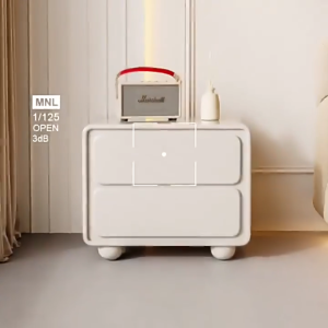 ViRYN Bedside Table Drawer Solid Wood Leather Side Table Bedroom Bedside Cabinet