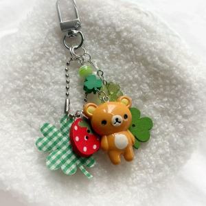 Ancient Japanese Handmade Four-leaf Clover Summer Feeling Pendant Bear Mobile Phone Chain Bag Pendant Hanging Chain Key Chain