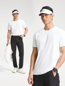 เสื้อยืดคอกลมแขนสั้นผ้าไนลอนและอะซิเตทแห้งเร็วระบายอากาศได้ดีสำหรับผู้ชาย วิ่ง ออกกำลังกาย ฤดูร้อน ลำลอง วิ่ง วิ่ง วิ่ง