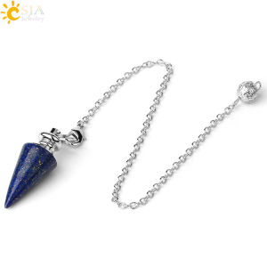 CSJA Conical Pendulum Natural Stone Taper Silver Color Chain Amethyst Rose Quartz White Crystal Tiger Eye Pendulums G491