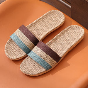 Linen Breathable Massage Anti-slip Home Couple Japanese Style Sweat Absorbent Thick Bottom Woven Cool Slippers for Women