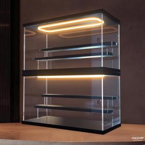 Acrylic Display Storage Box with Steps for Figurines Lighting Version Dustproof Cover Long Cube Shape Side Opening Way