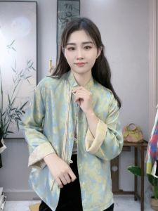 New Chinese Style Short Silk Jacket Double Sided Wear Spring 2024 Womens Fashion Original Design Loose Fit Thin Model