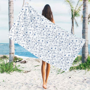 Blue and White Porcelain Floral Quick Drying Microfiber Beach Towel Lightweight for Swimming Camping Yoga - Bath Towel