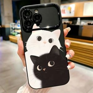 Cute Black and White Cat Print Phone Case For iPhone 17 16 15 14 13 12 11 Pro Max Plus Soft Shockproof TPU Cover