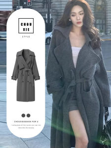 Korean Style Lazy Fashion Womens Knitted Sweater Coat Straight Tube Shape Long Sleeve Mid-Length Button Closure Thickened