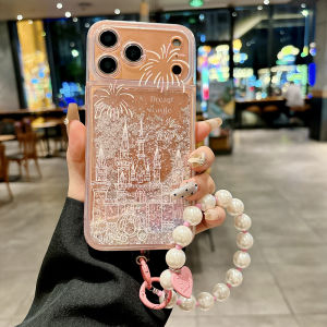Pink Dream Firework Castle Flowing Sand Phone Case for  17promax Full Edge Protection Womens Style Protective Cover