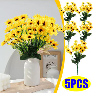 ดอกไม้ปลอมดอกเดซี่จำลองแบบทานตะวันเทียม1/2ชิ้นสำหรับสวนร้านหนังสืองานแต่งงานงานเลี้ยงตกแต่งดอกทานตะวัน
