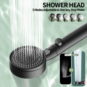5 Mode Adjustable High Pressure Shower Head Turbo Shower One-key Stop Hand-held Shower Head Water Massage Eco Shower Bathroom Accessories