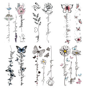 Elegant Floral Temporary Tattoos for Women - 6 Sheets Waterproof Body Art (Rose Butterfly Feather Designs) - Back Arm Fake Tat