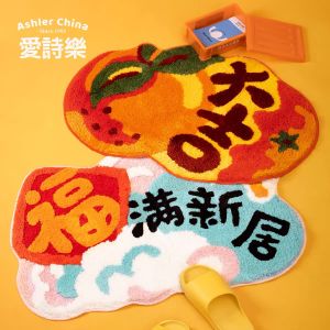 VIKAMA New Year Chinese Imitation Cashmere Festive Mat Bedroom Door Kitchen Bathroom Door Suction Foot Mat Home Decoration