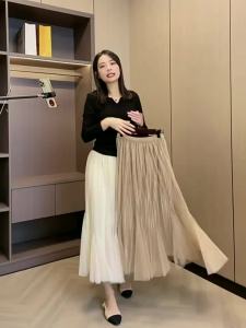 Fashionable Mesh Half Skirt Womens High Waist A-Line Midi Fish Tail Skirt Spring 2026 Vintage Stylish Versatile Polyester