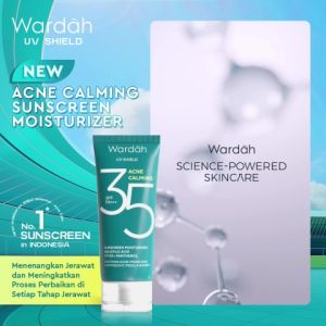 WARDAH UV Shield Acne Calming Sunscreen Moisturizer SPF 35 PA+++ untuk komedo jerawat dan bekas jerawat kulit berminyak tekstur gel ringan mudah meresap - Skincare