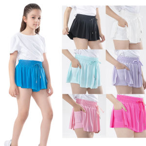 LOlanta Girls Short Skirt Pants Pocket Sports Shorts Children Chiffon Ballet Skirt Elastic Waist 3-17 Years
